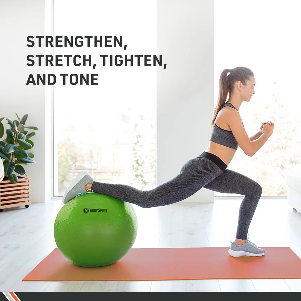 Green Fitness Ball (55 Cm), Pump & Exercise Guide Included